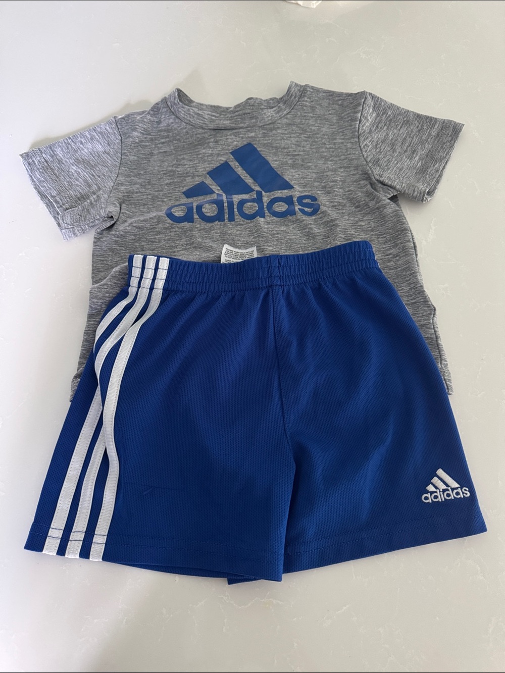 adidas Grey Tee with Blue Logo and Royal Blue Shorts Set